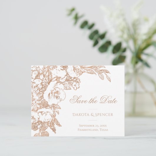 Botanisch elegant | Gold-Event-Datum der Copper-Ro Ankündigungspostkarte (Stehend Vorderseite)