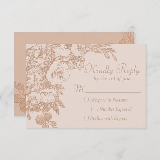 Botanisch elegant | Kupfer Rose Gold ausgefeilt RSVP Karte (Vorne/Hinten)