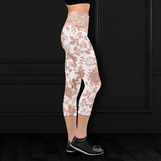 Botanisch elegant | Rosa Rose Gold Floral Capri Leggings