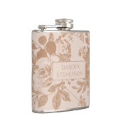 Botanisch elegant | Rosa Rose Gold Floral Flachmann (Rechts)