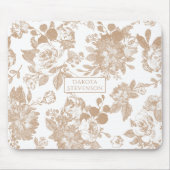 Botanisch elegant | Weiß und Rose Gold Floral Mousepad (Vorne)