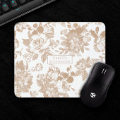 Botanisch elegant | Weiß und Rose Gold Floral Mousepad