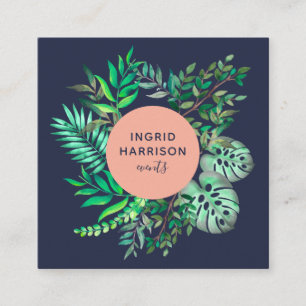 Botanisch-elegante Ereignisse in blauem Rosa Quadratische Visitenkarte