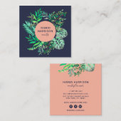 Botanisch-elegante Ereignisse in blauem Rosa Quadratische Visitenkarte (Vorne/Hinten)