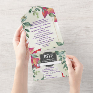 Botanisch Elegante Herbstlaub-Hochzeit All In One Einladung
