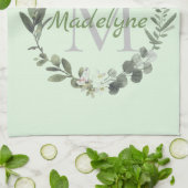 Botanisch-elegante Monogram-Wasserfarbe Geschirrtuch (Gefaltet)