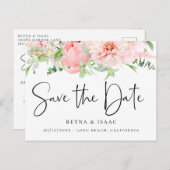 Botanisch-elegantes Rosa Save the Date Ankündigungspostkarte (Vorne/Hinten)