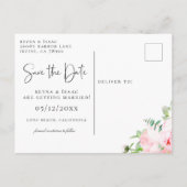 Botanisch-elegantes Rosa Save the Date Ankündigungspostkarte (Rückseite)