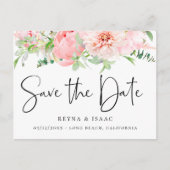 Botanisch-elegantes Rosa Save the Date Ankündigungspostkarte (Vorderseite)
