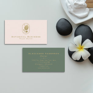 Botanisch-elegantes Rosa und Gold Visitenkarte