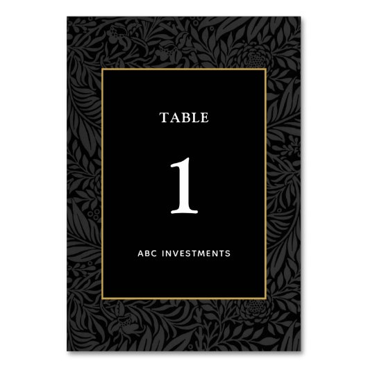 Botanisch-elegantes Schwarzes Gold Tischnummer (Vorderseite)