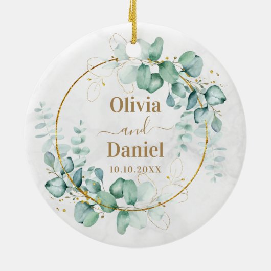 Botanisch elegantes Wasserfarbenspiel zum Hochzeit Keramik Ornament (Hinten)