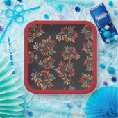 Botanisch farbige Herbstlaube Dunkel anpassbar Pappteller (Party)