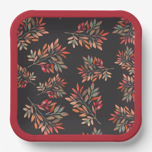 Botanisch farbige Herbstlaube Dunkel anpassbar Pappteller (Vorderseite)
