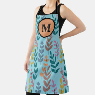Botanisch Gelb Grau Blau Orange Pink Monogramm Schürze