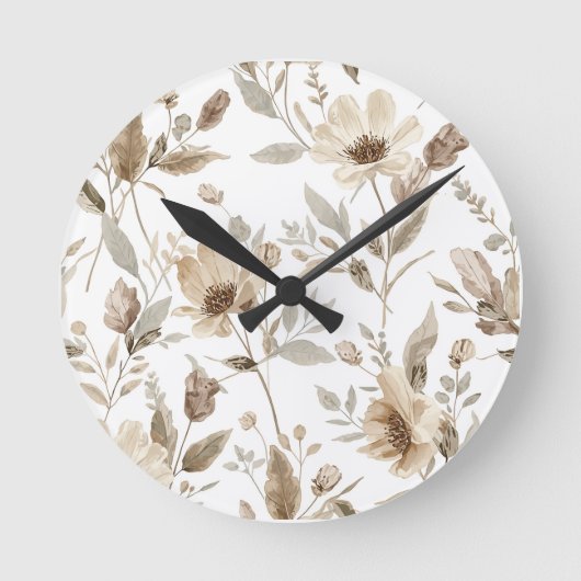 Botanisch gemusterte Wanduhr | Florale Uhr (Vorderseite)