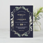 Botanisch geometrisch grüne Rahmen Hochzeit Einlad Einladung (Stehend Vorderseite)