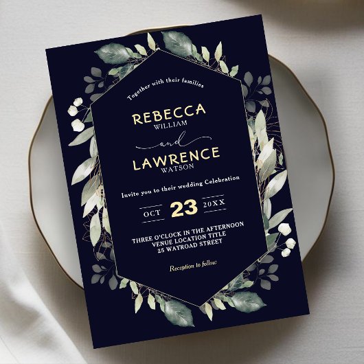 Botanisch geometrisch grüne Rahmen Hochzeit Einlad Einladung