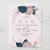 Botanisch-geometrische Hochzeit der Blume Marine u Einladung (Vorderseite)