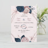 Botanisch-geometrische Hochzeit der Blume Marine u Einladung (Stehend Vorderseite)