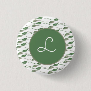 Botanisch gezeichnetes Blattgrün-Muster Button