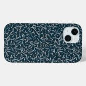 Botanisch graue graublaue Blätter auf dunkelblau Case-Mate iPhone Hülle (Rückseite (Horizontal))