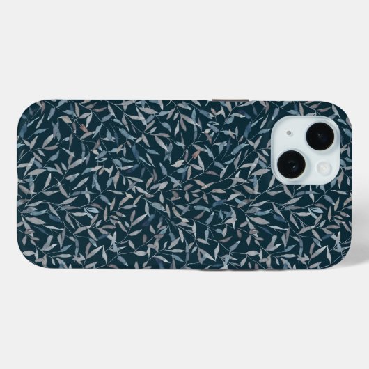 Botanisch graue graublaue Blätter auf dunkelblau Case-Mate iPhone Hülle (Rückseite (Horizontal))