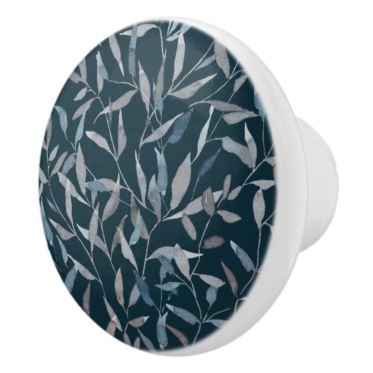 Botanisch graue graublaue Blätter auf dunkelblau Keramikknauf (Rechts)