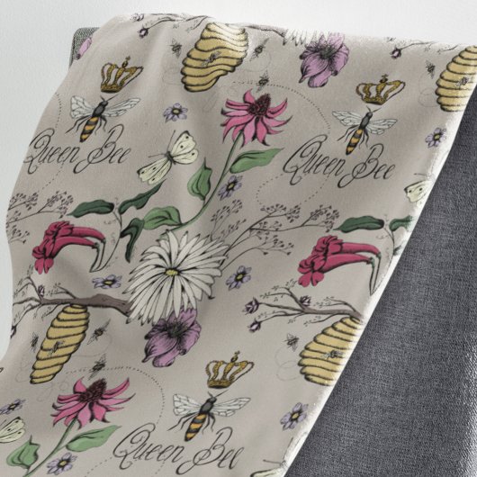 Botanisch Greige Blumenqueen Bee Pattern Sherpadecke