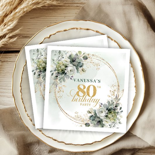 Botanisch Grün Gold Eukalyptus 80. Geburtstag Serv Serviette