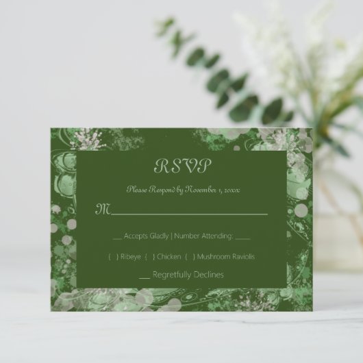 Botanisch grün und rosa RSVP karte (Stehend Vorderseite)