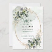 Botanisch Grün Weiß Gold Save The Date (Vorderseite)