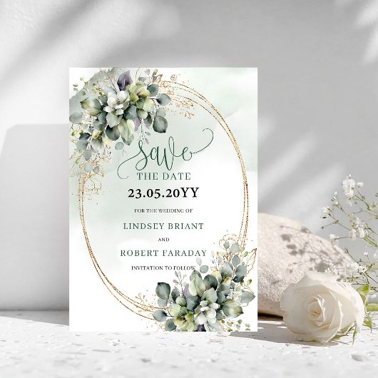 Botanisch Grün Weiß Gold Save The Date