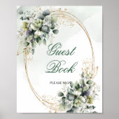 Botanisch grün-weißes Gästebuch-Tischschild Poster (Vorne)