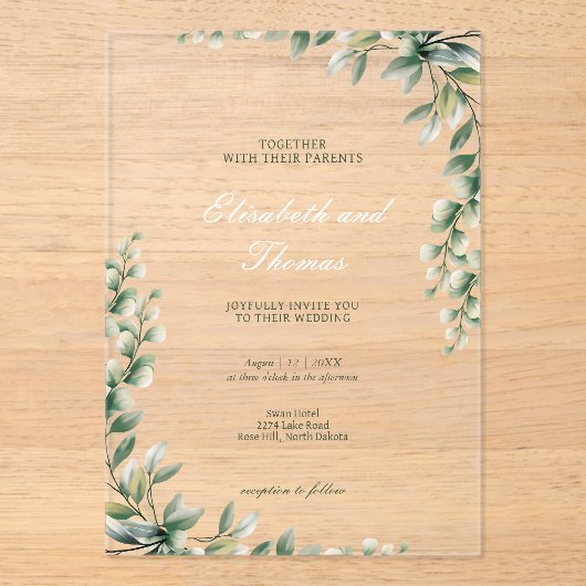 Botanisch-grüne Blätter Acryleinladungen (Vorderseite)