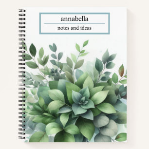 Botanisch grüne Blätter Wasserfarbe Elegantes Note Notizblock