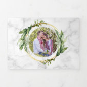 Botanisch-grüne Blätter Wreath White Marble Weddin Dreifach Gefaltete Einladung (Cover)