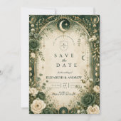 Botanisch grüne himmlische Hochzeit Save The Date (Vorderseite)