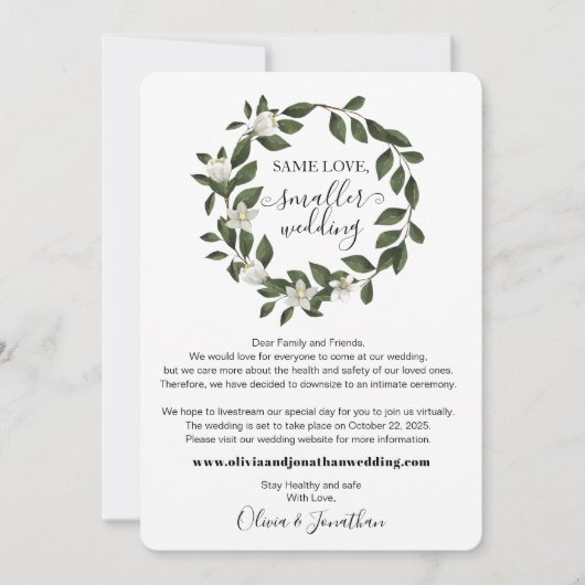 Botanisch grüne Liebe Kleinere Hochzeitssenkung Ankündigung (Vorderseite)