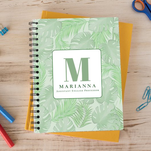 Botanisch grüne tropische Palmen mit einfacher Mon Notizblock