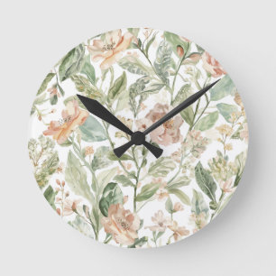 Botanisch Grüner Garten Üppige Blätter Floral Runde Wanduhr