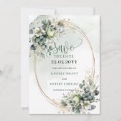 Botanisch grünes Gold Wasserfarbe Save The Date (Vorderseite)