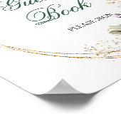 Botanisch grünes goldenes Gästebuch-Tischschild Poster (Ecke)