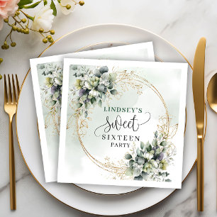 Botanisch Grünes Sweet Sixteen Goldblatt Napki Serviette