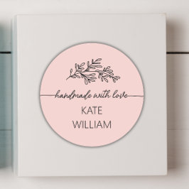 Botanisch Handgefertigt mit Liebe von Blush rosa Runder Aufkleber