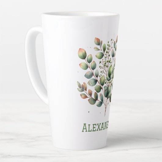 Botanisch-hellgrüne Eukalyptus-Blätter Milchtasse (Linke Ecke)