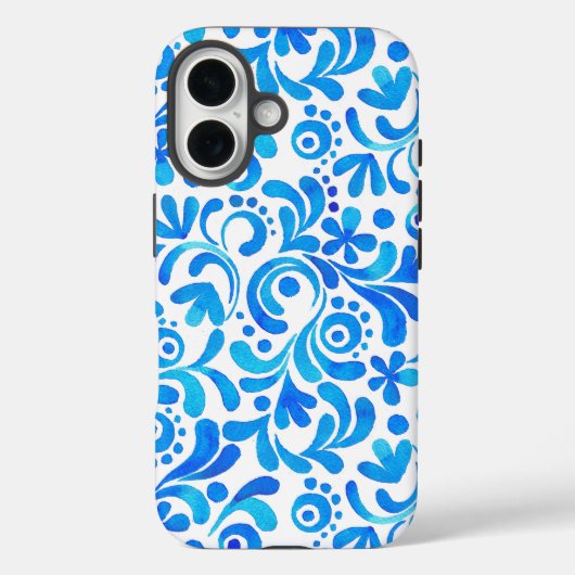 Botanisch lebendiges Blau und Weiß Case-Mate iPhone Hülle (Rückseite)
