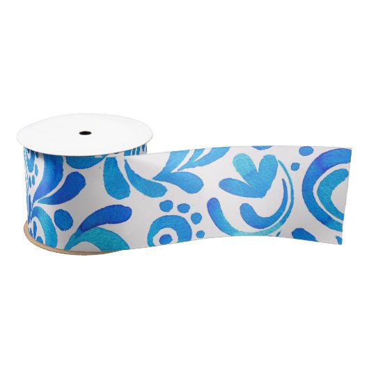 Botanisch lebendiges Blau und Weiß Satinband (Spule)