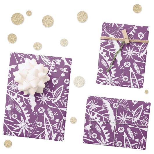 Botanisch Lila modern Geschenkpapier Set