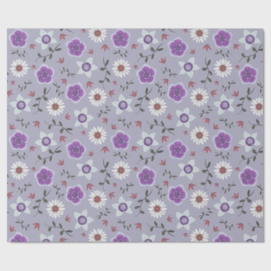 Botanisch Lila Moderne Wildblume Geschenkpapier (Flach)
